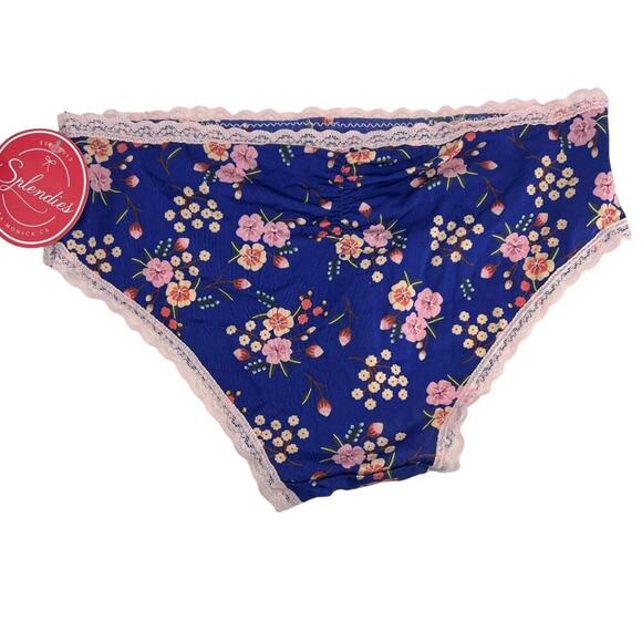 Splendies Pink Oriental Floral Print Pale Pink Trim Panty Womens Size Small - Picture 5 of 6